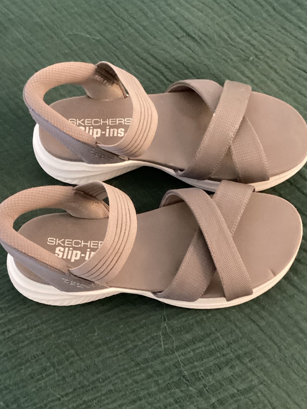 Skechers Women's Taupe Cross-Strap Slip-On Sandals